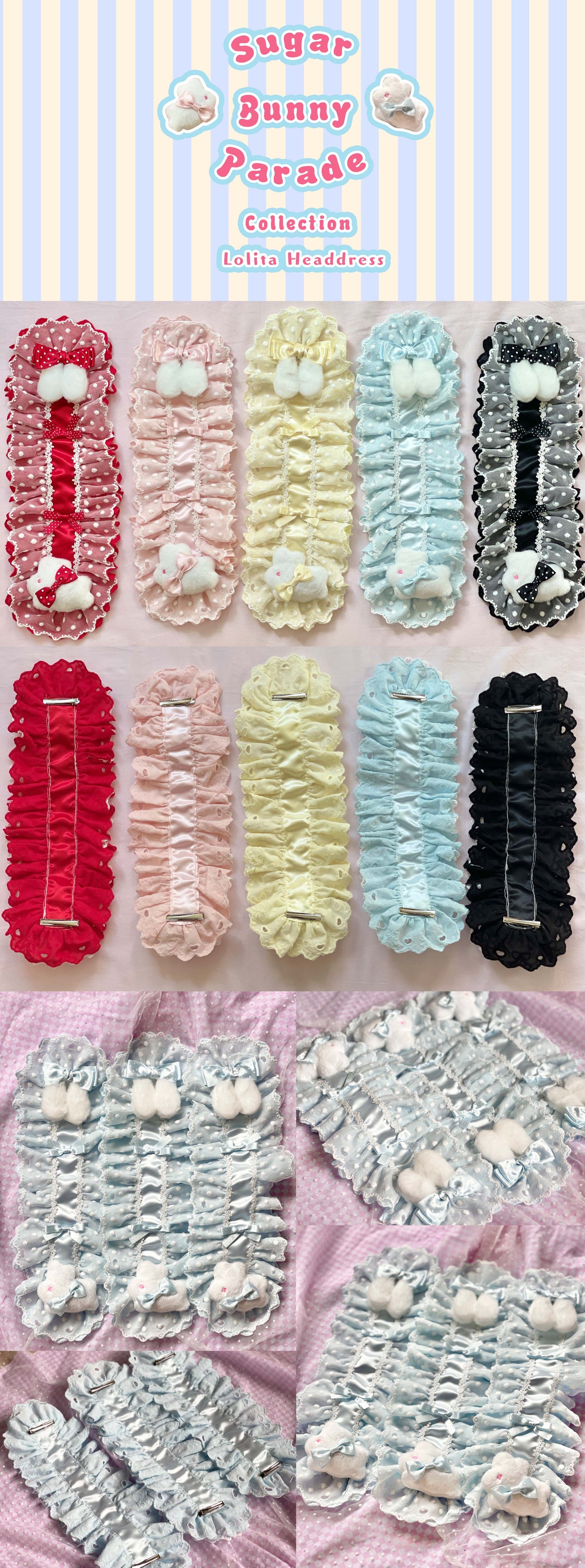 Sugar Bunny Parade Collection-Sweet Lolita Asymmetrical Headdress/wristcuffs