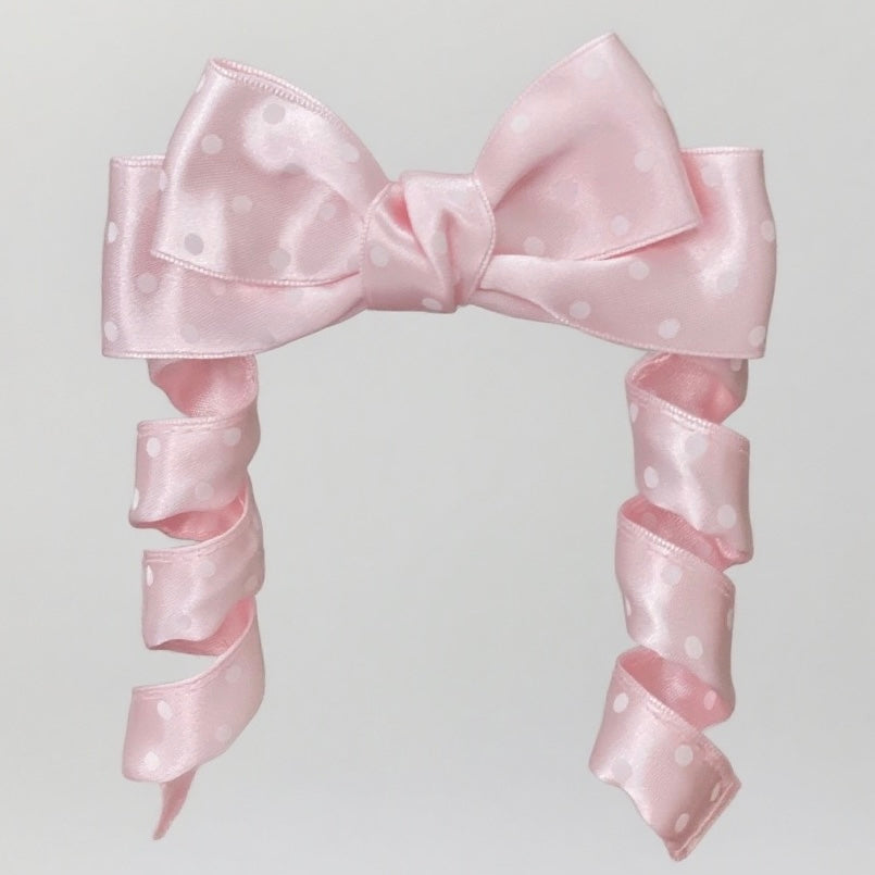 Bendable Polka Dot Ribbon Hair Clip with Curlable Tails