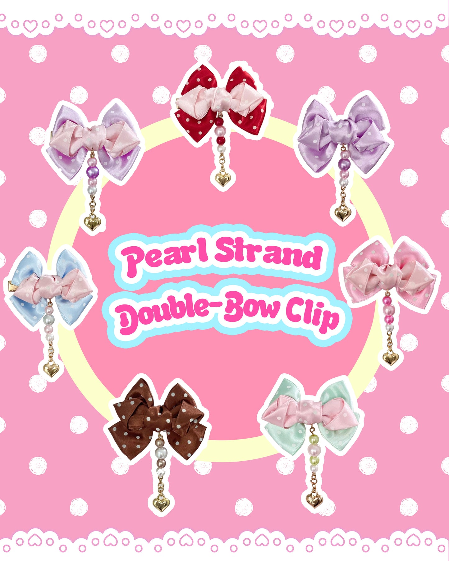 Sweet Lolita Double-Bow Clip with Pearl Strand