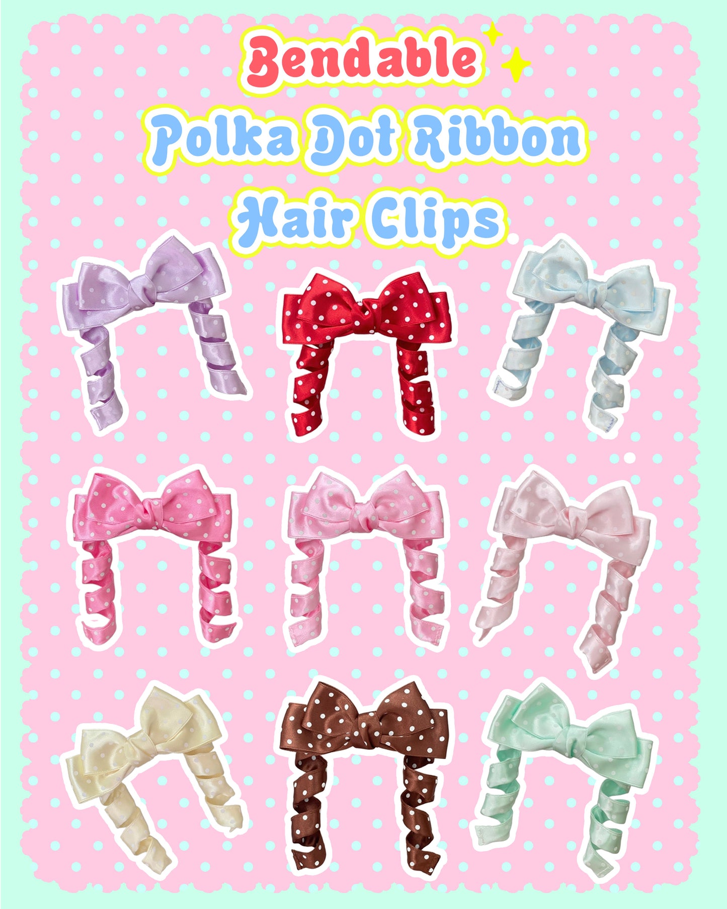 Bendable Polka Dot Ribbon Hair Clip with Curlable Tails