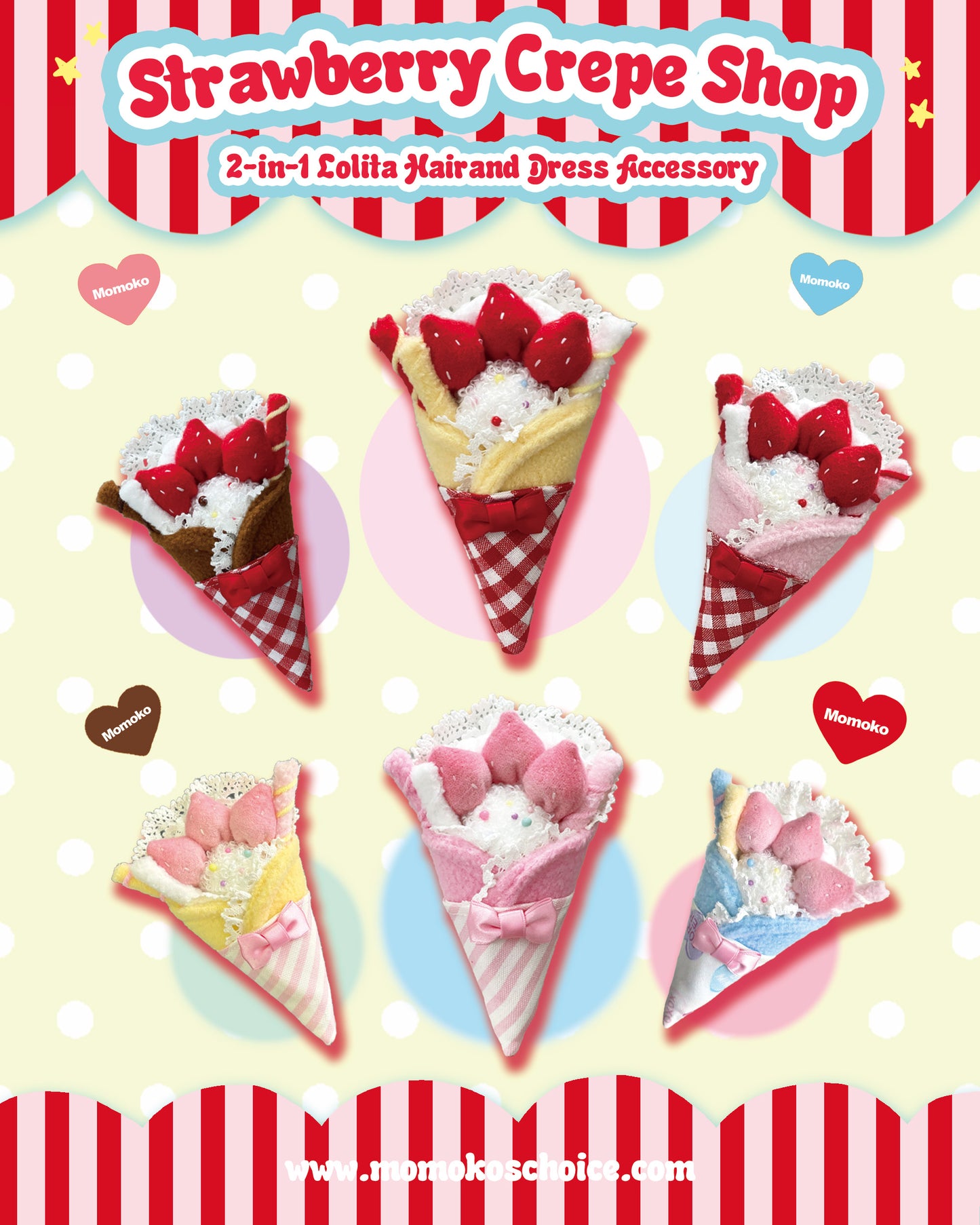 Dual-Use Strawberry Crepe Clip and Brooch | 2-in-1 Lolita Hair and Dress Accessory