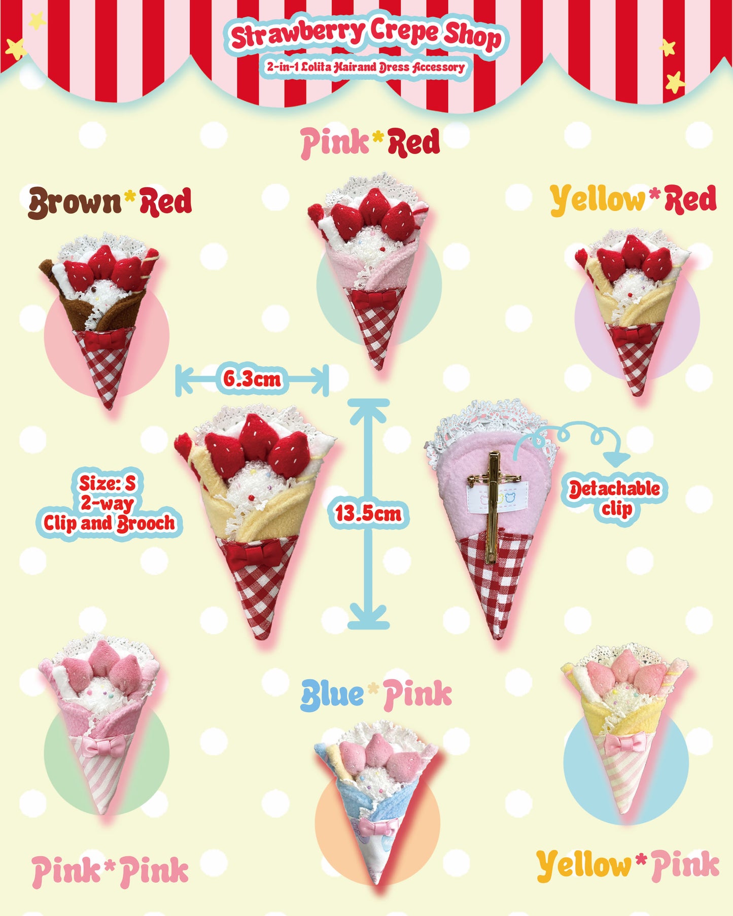 Dual-Use Strawberry Crepe Clip and Brooch | 2-in-1 Lolita Hair and Dress Accessory