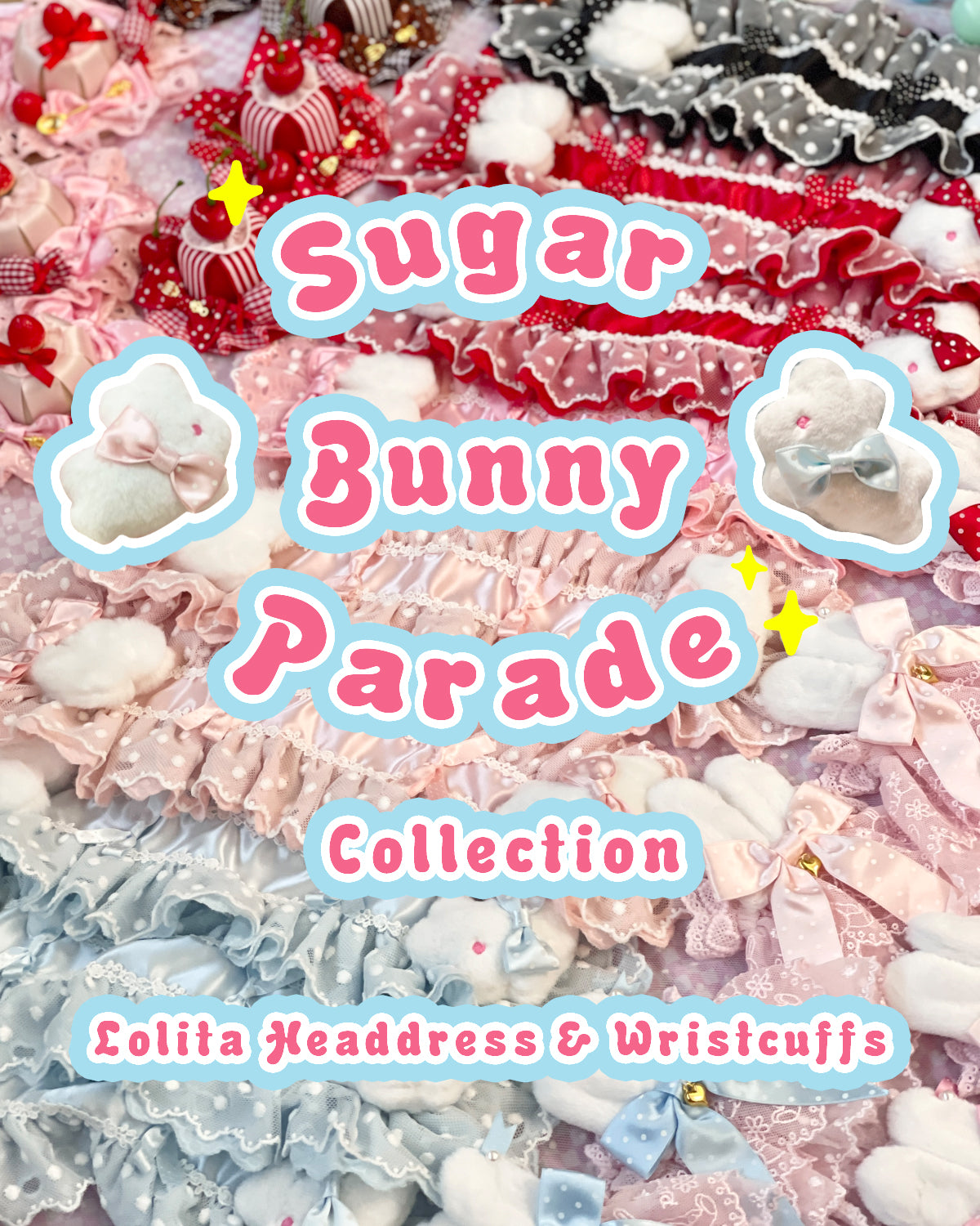 Sugar Bunny Parade Collection-Sweet Lolita Asymmetrical Headdress/wristcuffs