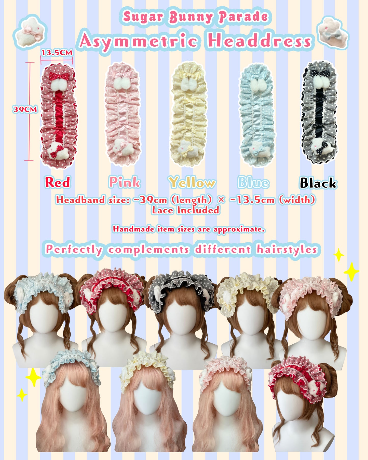 Sugar Bunny Parade Collection-Sweet Lolita Asymmetrical Headdress/wristcuffs