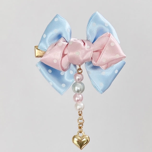 Sweet Lolita Double-Bow Clip with Pearl Strand
