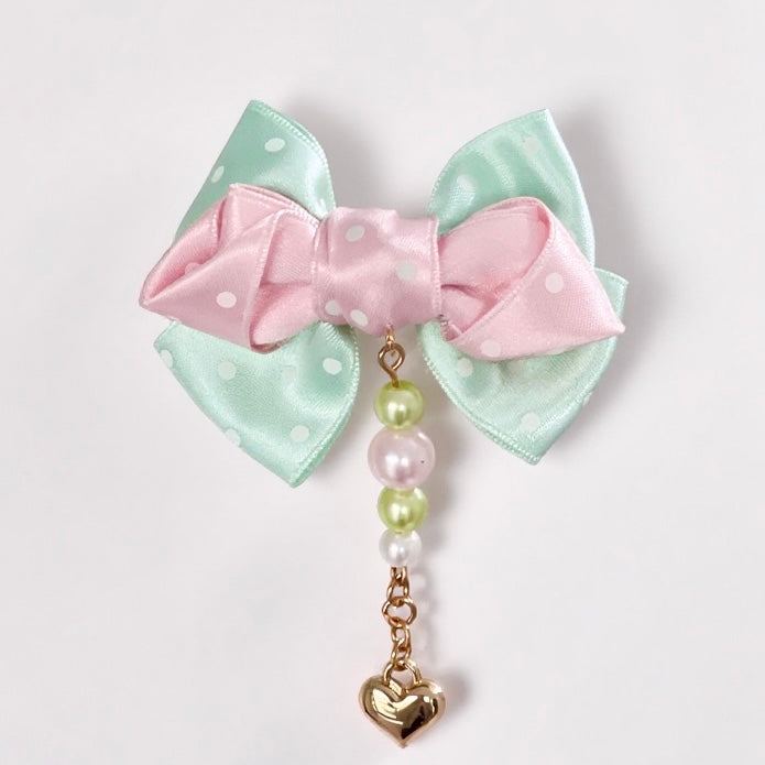 Sweet Lolita Double-Bow Clip with Pearl Strand