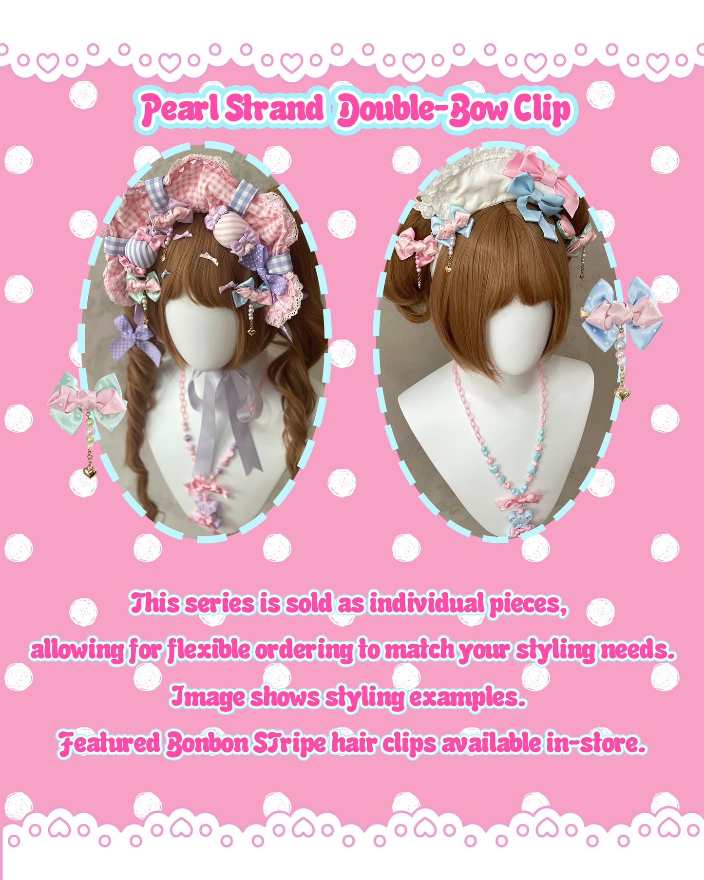 Sweet Lolita Double-Bow Clip with Pearl Strand