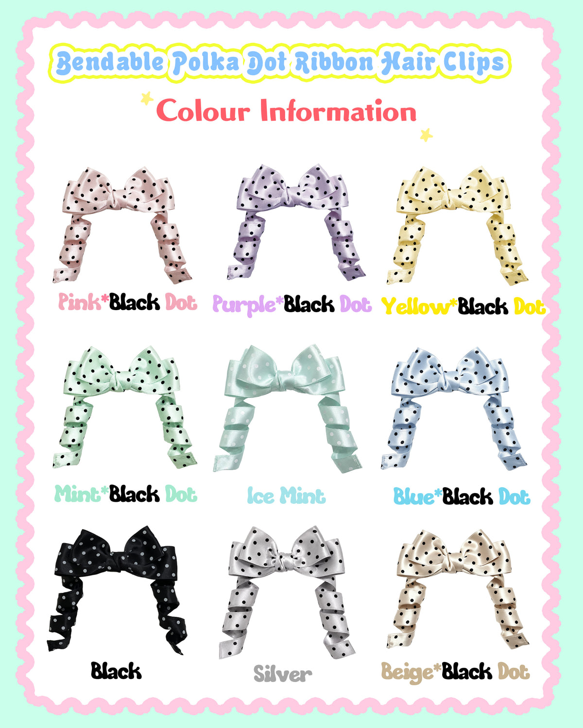 Bendable Polka Dot Ribbon Hair Clip with Curlable Tails