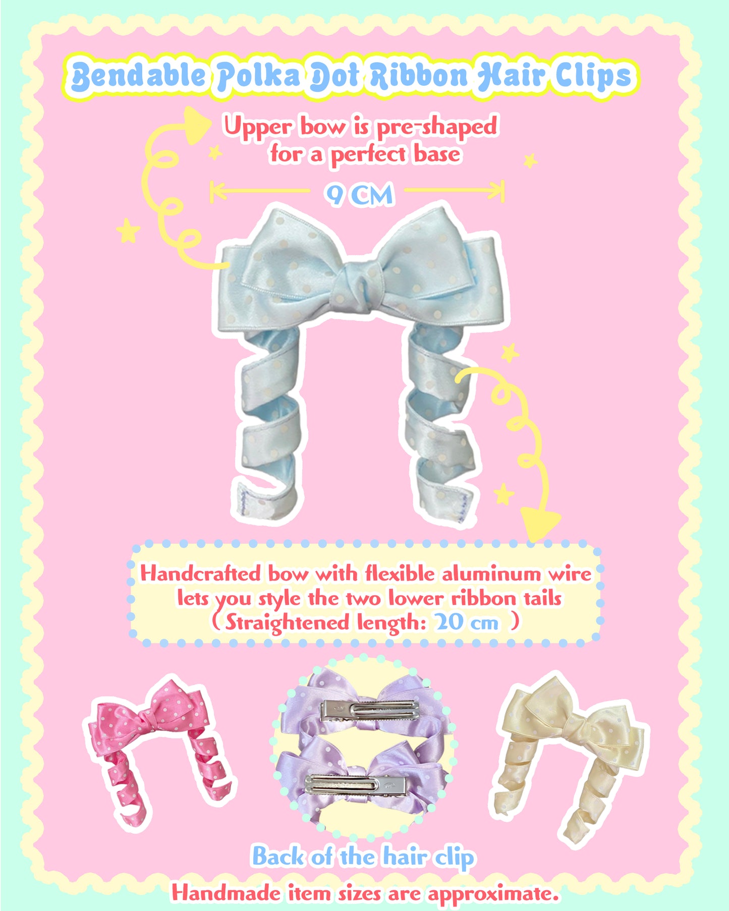 Bendable Polka Dot Ribbon Hair Clip with Curlable Tails