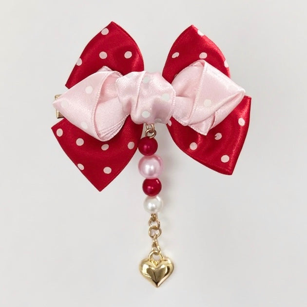 Sweet Lolita Double-Bow Clip with Pearl Strand